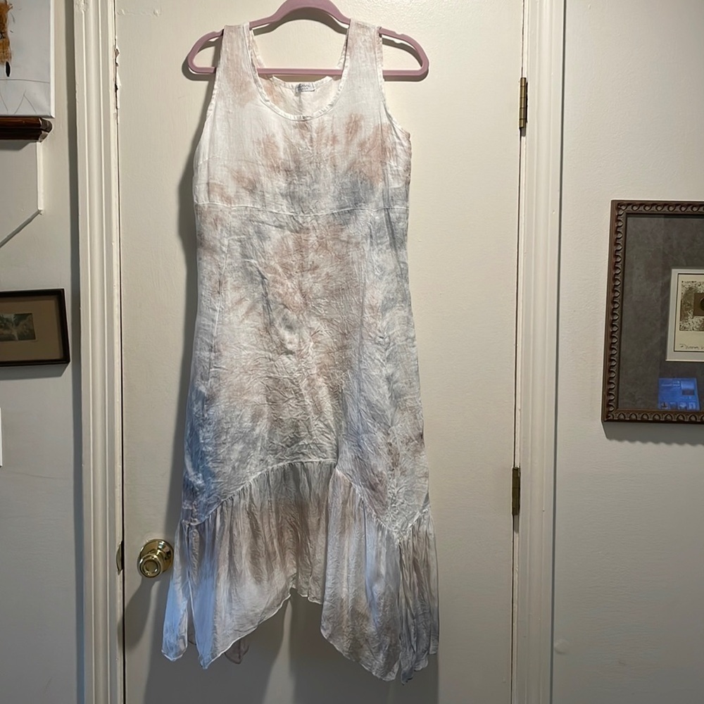 Femme Fatale Soft Tie Dye Linen Silk Sleeveless Dress - Ethereal More Like a M